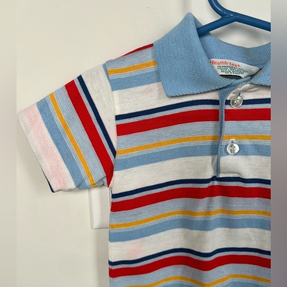 Vintage Healthtex Striped Polo Shirt White Blue Yellow Red Size 3T Preppy - Picture 1 of 5